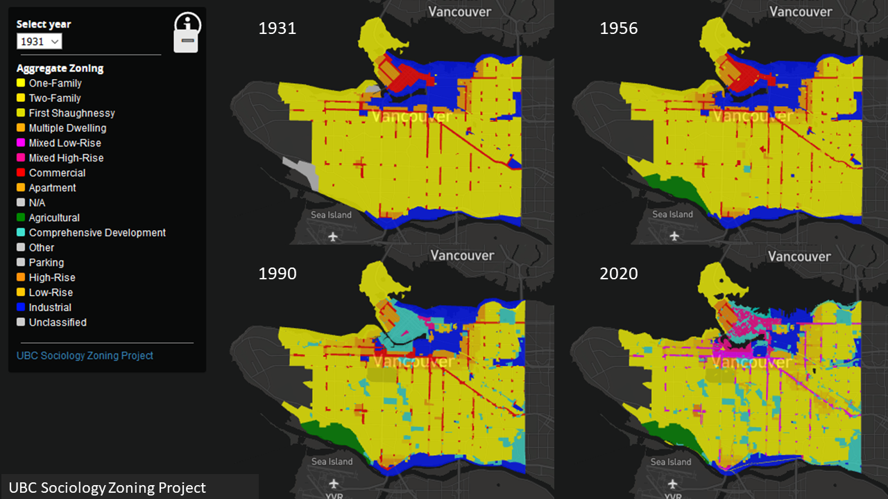 Vancouver zoning from 1931 to 2020, courtesy of UBC Sociology